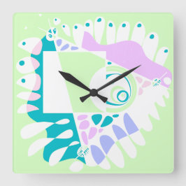 Vogelnest - Mint White Vierkante Klok