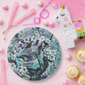 VOGELNEST ONDER DE LENTEBLOEMEN, wit, blauw Blauwg Papieren Bordje (Feest)