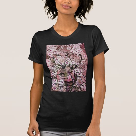 VOGELNEST, PINK WHITE SPRING FLOWERS EN BOOM T-SHIRT (Voorkant)
