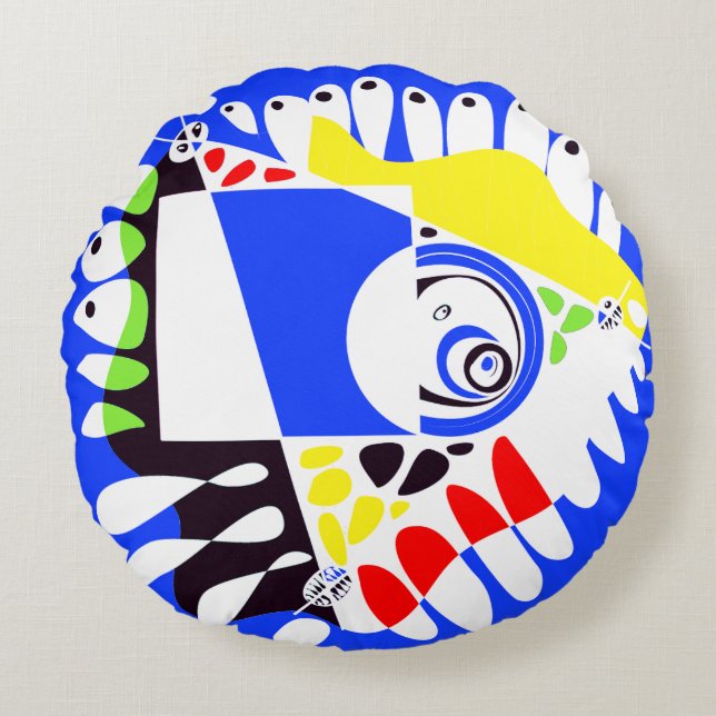 Vogelnest - Royal Blue White Rond Kussen (Voorkant)