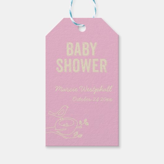 Vogelnest roze Baby shower Cadeaulabel (Voorkant)