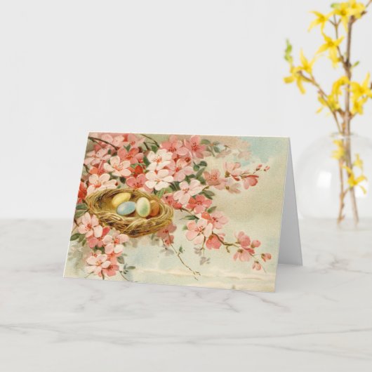 Vogelnest roze bloemtak  voorjaar kaart (Gele Bloem)