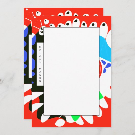 Vogelnest - Scarlet Rood Wit Aangepaste Naam Notitiekaartje (Voorkant / Achterkant)