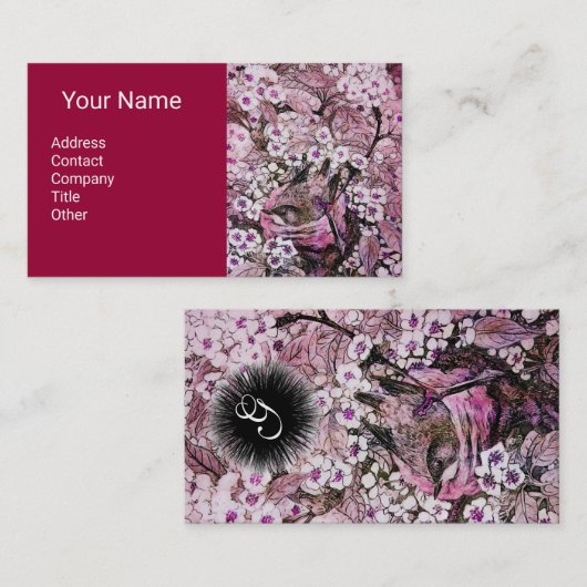 VOGELNEST, SPRINGSTROMEN Monogram roze Rood Rood Visitekaartje (Voorkant / Achterkant)