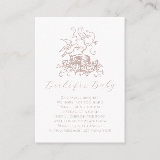 Vogelnest stoffig Roos roze Baby shower insert Kaa Informatiekaartje (Voorkant)