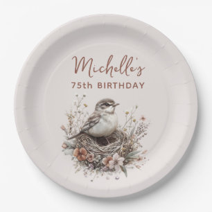 Vogelnest Terracotta Roze 75e Verjaardag Papieren Bordje