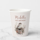 Vogelnest Terracotta Roze 75ste verjaardag Papieren Bekers (Achterkant)