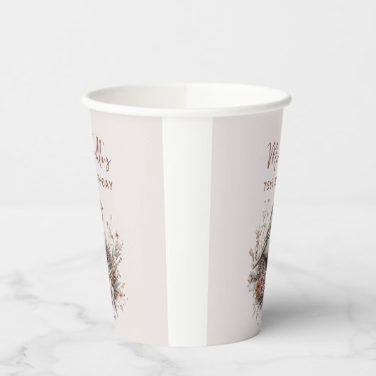 Vogelnest Terracotta Roze 75ste verjaardag Papieren Bekers (Links)