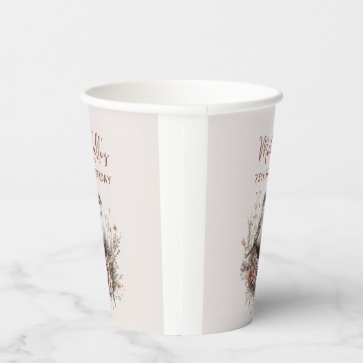 Vogelnest Terracotta Roze 75ste verjaardag Papieren Bekers (Rechts)