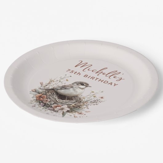Vogelnest Terracotta Roze 75ste verjaardag Papieren Bordje (Gekanteld)