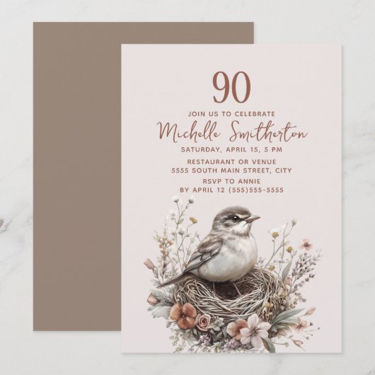 Vogelnest Terracotta Roze 90ste verjaardag Kaart (Voorkant / Achterkant)