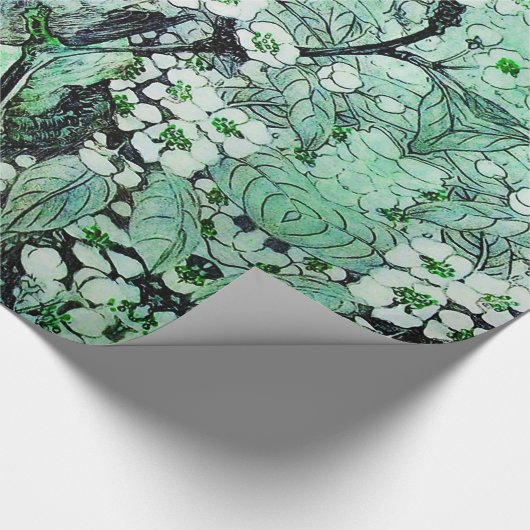 VOGELNEST, TREE, GROENE WITTE STROOM CADEAUPAPIER (Hoek)