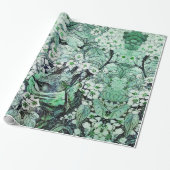 VOGELNEST, TREE, GROENE WITTE STROOM CADEAUPAPIER (Uitgerold)