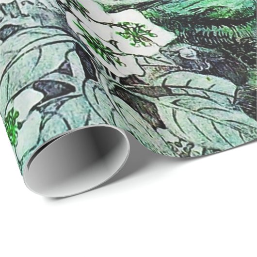 VOGELNEST, TREE, GROENE WITTE STROOM CADEAUPAPIER (Rol Hoek)