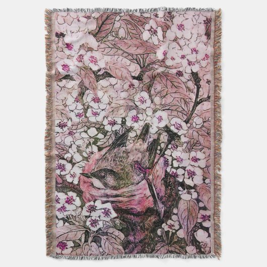 VOGELNEST, TREE, PINK WHITE SPRING Floral Deken (Voorkant Verticaal)