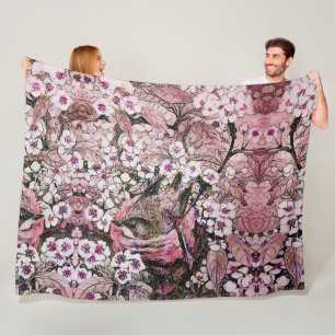 VOGELNEST, TREE, PINK WHITE SPRING Floral Fleece Deken