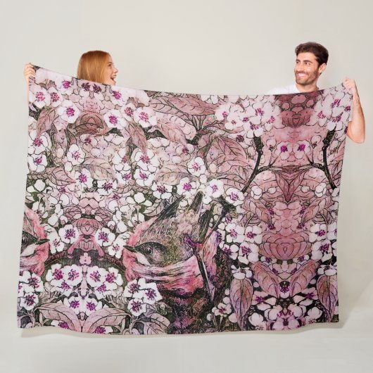 VOGELNEST, TREE, PINK WHITE SPRING Floral Fleece Deken (In situ)