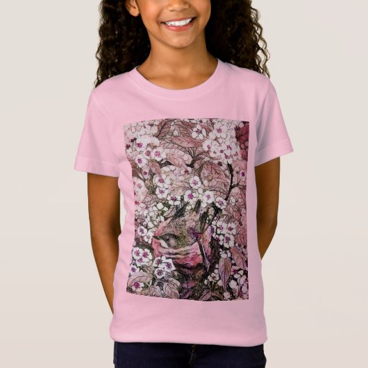 VOGELNEST, TREE, PINK WHITE SPRING Floral T-shirt (Voorkant)