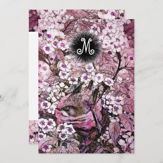 VOGELNEST, TREE WHITE PINK SPRING FLOWERS MONOGRAM AANKONDIGING (Voorkant / Achterkant)