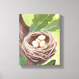 Vogelnest Watercolor Eieren Natuur Schilderij Canvas Afdruk