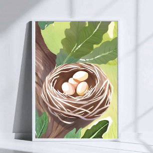 Vogelnest   Watercolor Eieren Natuur Schilderij Poster
