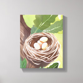 vogelnest | Waterverf Eggs Natuur schilderij Canvas Afdruk