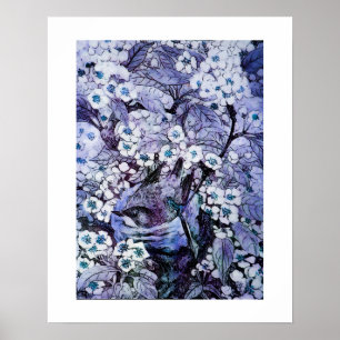 VOGELNEST ,wit blauw Poster