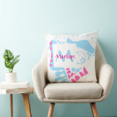 Vogelnest - Wit Blauw Roze Naam Kussen (Stoel)