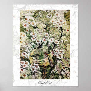 VOGELNEST, wit bruin groen geel Poster