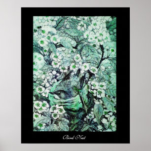 VOGELNEST ,wit groen zwart Poster