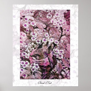 VOGELNEST ,wit rood roze paars Poster