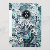 VOGELNEST, WITTE BLAUWE LENTE BLOEMEN MONOGRAM AANKONDIGING (Voorkant / Achterkant)