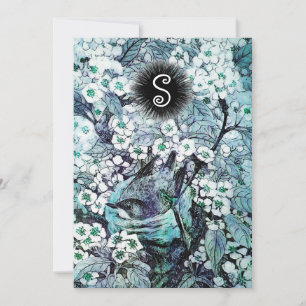 VOGELNEST, WITTE BLAUWE LENTE BLOEMEN MONOGRAM AANKONDIGING