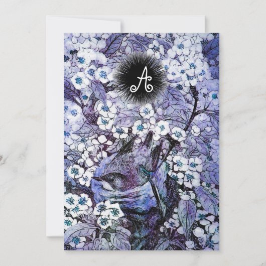 VOGELNEST, WITTE BLAUWE LENTE BLOEMEN MONOGRAM AANKONDIGING (Voorkant)