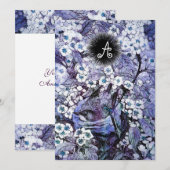 VOGELNEST, WITTE BLAUWE LENTE BLOEMEN MONOGRAM AANKONDIGING (Voorkant / Achterkant)