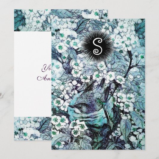 VOGELNEST, WITTE BLAUWE STROOM MONOGRAM AANKONDIGING (Voorkant / Achterkant)