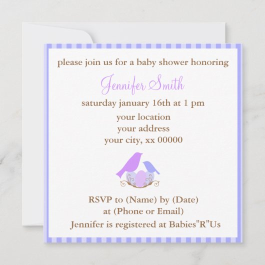 VogelnestBaby shower Kaart (Achterkant)