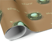 Vogelnesten met blauwe gevreesde eieren bruin cadeaupapier (Rol Hoek)