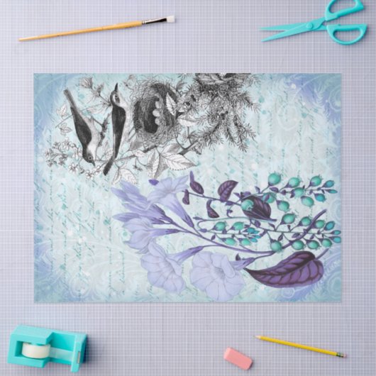  vogelontkoppelingspagina blauw tissuepapier (Craft)