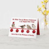 Vogelovers, Cute Merry Kerstmis Kaart (Gele Bloem)