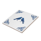 Vogelpaar Delfts Blauw en Witte Bloemhoeken Tegeltje (Zijkant)