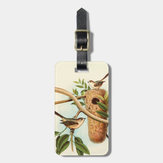 Vogelpaar op een nestveld op een tak bagagelabel (Voorkant verticaal)