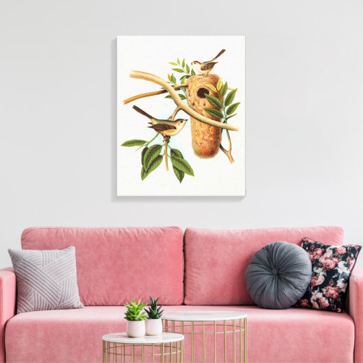 Vogelpaar op een nestveld op een tak canvas afdruk (Insitu (Woonkamer))