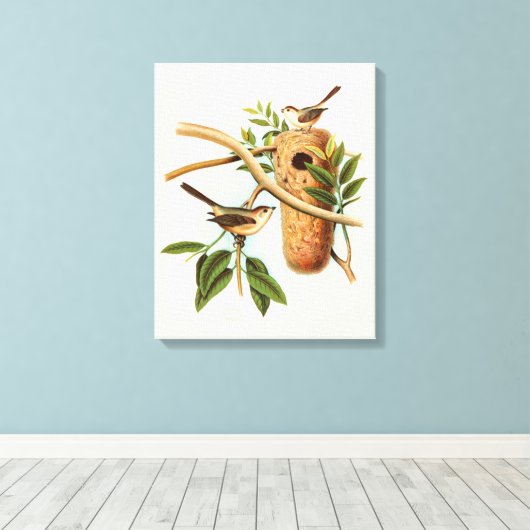 Vogelpaar op een nestveld op een tak canvas afdruk (Insitu (Houten vloer))