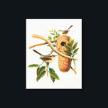 Vogelpaar op een nestveld op een tak canvas afdruk<br><div class="desc">Deze decoratieve kunstdrukplaat toont een vogelstel dat zijn nest heeft opgezet. De afbeelding geeft een gevoel van saamhorigheid en harmonie, terwijl de zachte pastelgroene, beige en bruine kleuren creëer een aangenaam kalmerend gevoel hebben. Kies dit ontwerp voor om het even welke duurzame producten van het huisdecor.</div>