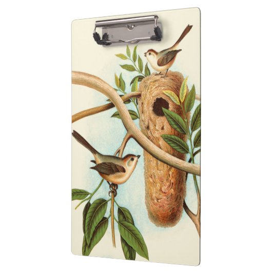 Vogelpaar op een nestveld op een tak klembord (Links)