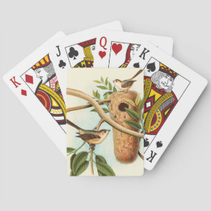 Vogelpaar op een nestveld op een tak pokerkaarten