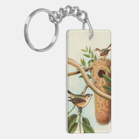 Vogelpaar op een nestveld op een tak sleutelhanger (Voorkant Links)