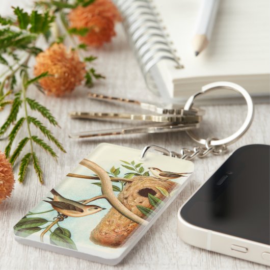 Vogelpaar op een nestveld op een tak sleutelhanger (Voorkant Rechts)