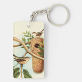 Vogelpaar op een nestveld op een tak sleutelhanger (achterkant)